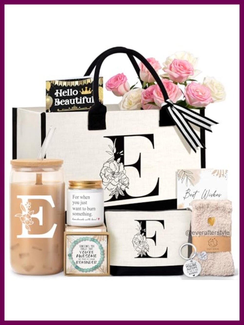 Monogram Canvas Tote Bag Gift Set Cosmetic Bag Glass Cup Keychain